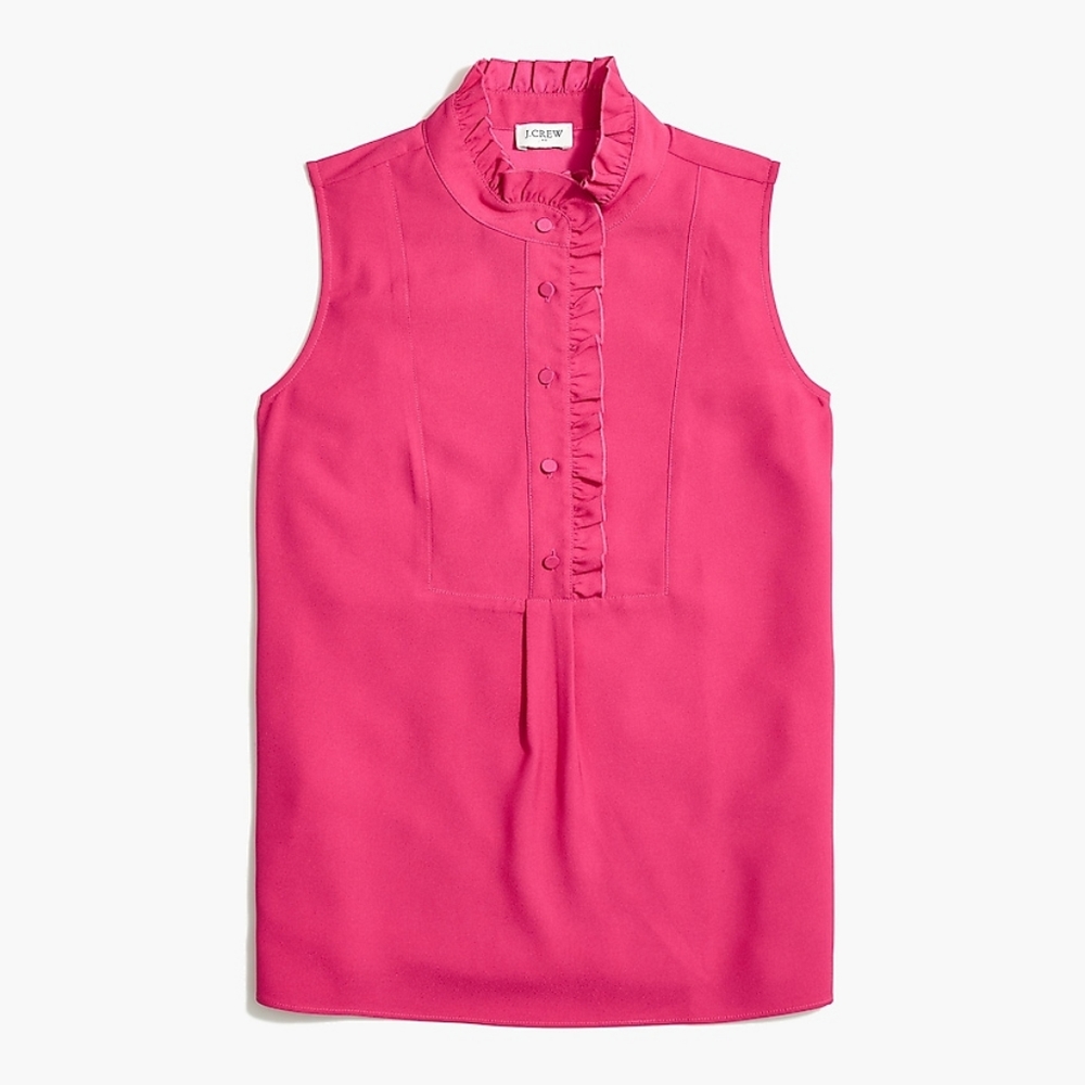 🆕️J Crew Ruffle Trim Crepe Button Blouse Hot Pink - Picture 2 of 6